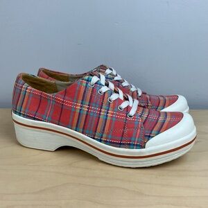 Dansko Women’s Size 39 / 8.5-9 Veda Plaid Multcolor Lace Up Clogs Shoes Vegan